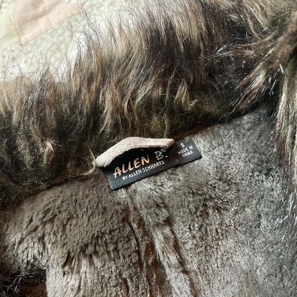 allen b vintage grey brown grunge y2k fur trim fairy peacoat waist tie small - Picture 2 of 8